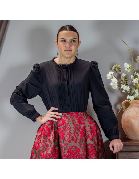 Camisa lorzas señora negra.