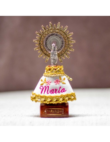 Virgen 12cms,manto nombre rosa.
