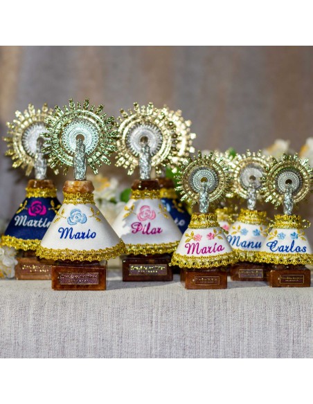 Virgen 12cms,manto nombre rosa.