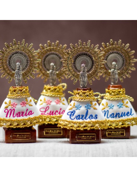 Virgen 12cms,manto nombre rosa.