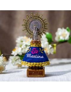 Virgen 15,5cms manto Azul y rosa.