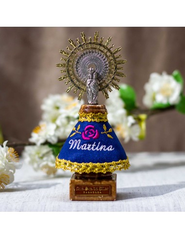 Virgen 15,5cms manto Azul y rosa.