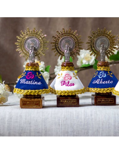 Virgen 15,5cms manto Azul y rosa.