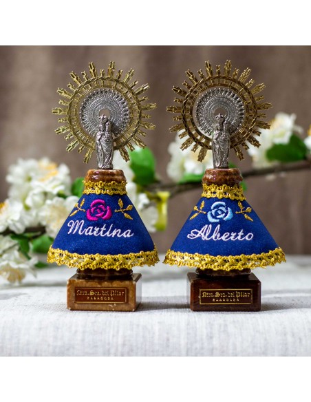 Virgen 15,5cms manto Azul y rosa.