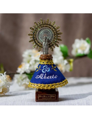 Virgen 15,5cms manto Azul y azul.